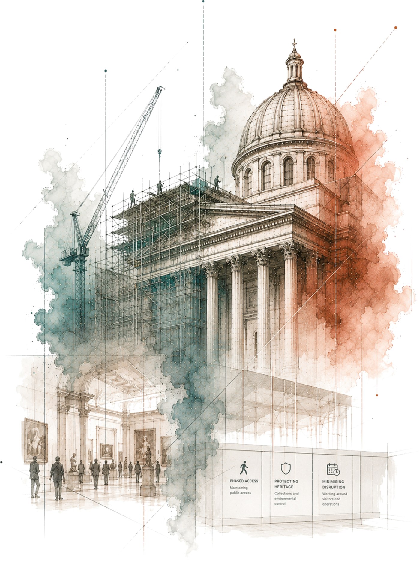 Illustration of phased access and logistics coordination at a major public building