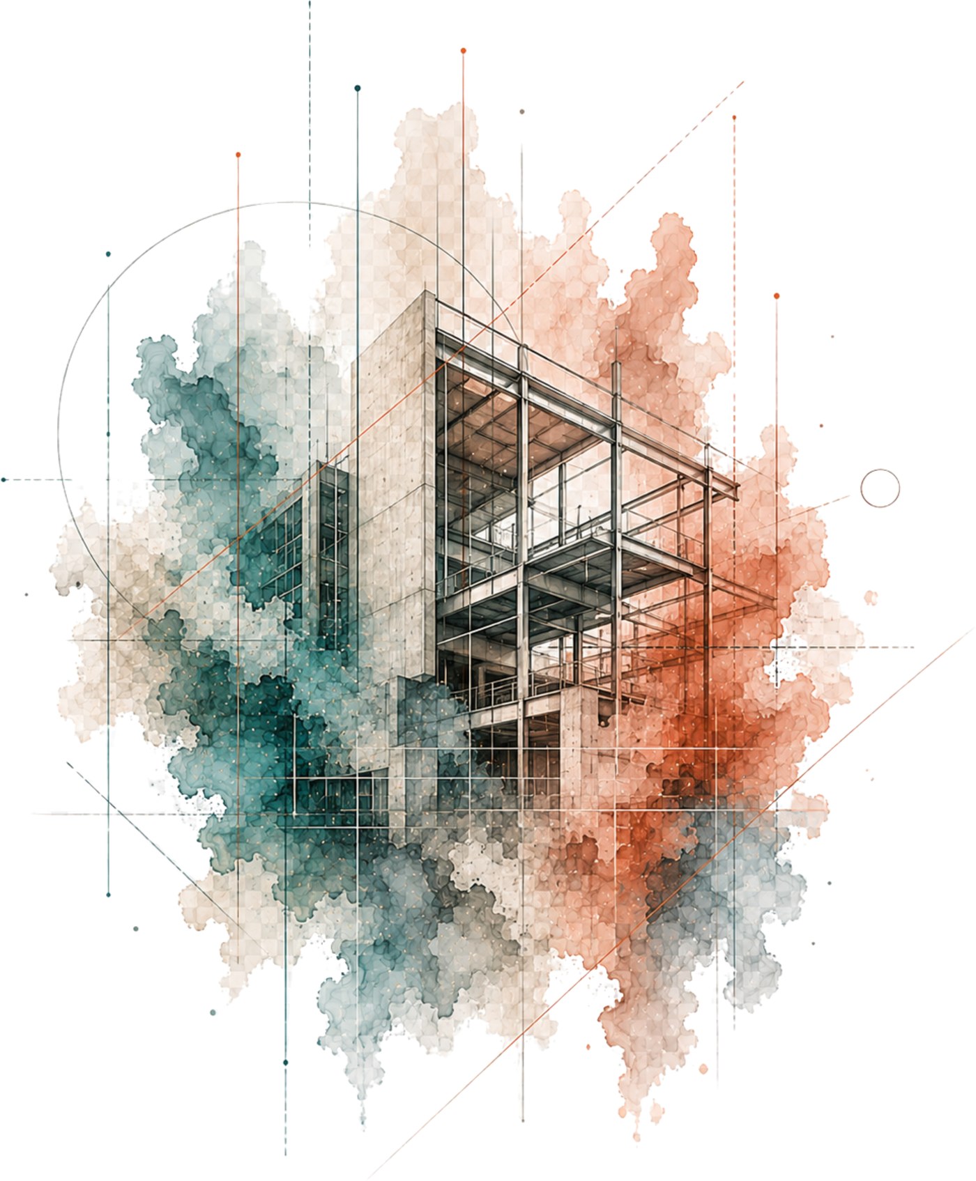 Illustration of a new-build structural frame under construction