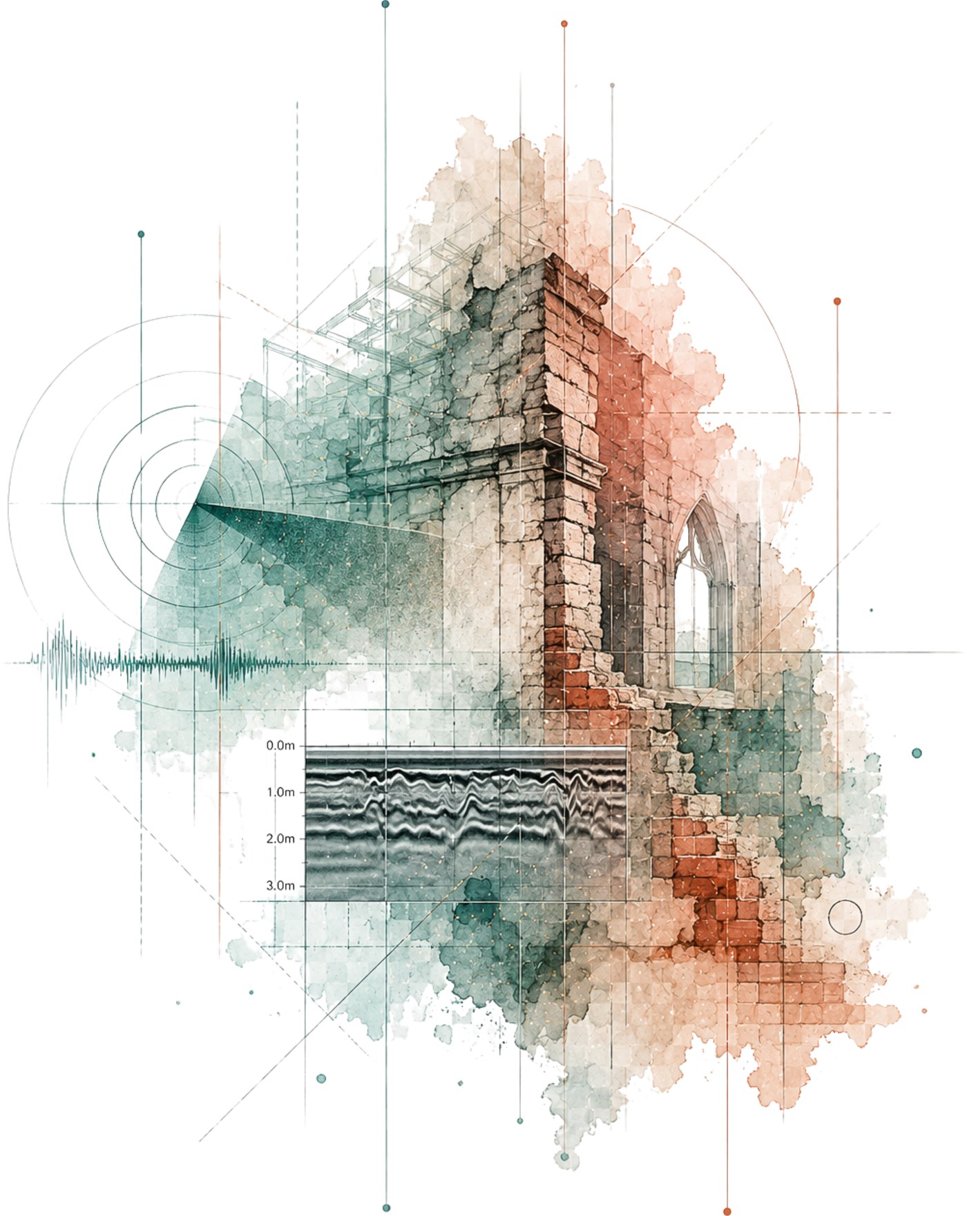 Illustration of ground-penetrating radar survey of a historic ruined structure